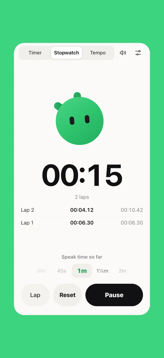 Tick, the stopwatch, reading out laps